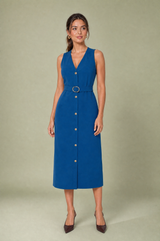Robe midi col V met ceintuur