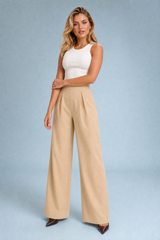 Beige hoge taille wijde pijpen broek