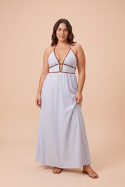 Robe longue rayée dos nu | Porté sur une autre silhouette | Lounelle Paris