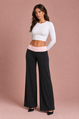 Bruine wijde lage taille broek