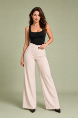 Fluwelen broek met hoge taille en gekruiste ceintuur