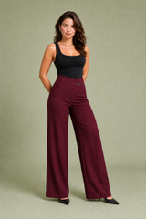 Fluwelen broek met hoge taille en gekruiste ceintuur