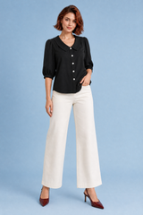 Blouse met ronde kraag en pofmouwen