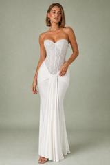 Gedrapeerde lange strapless jurk