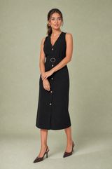 Robe midi col V met ceintuur