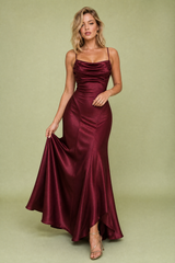 Bordeaux lange jurk met veterrug