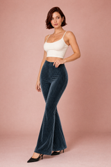 Donkergrijze hoge taille uitlopende broek