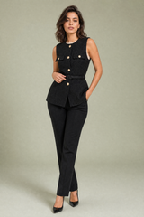 Gesteven textuur gilet met ceintuur