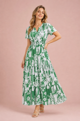 Groene lange jurk met V-hals