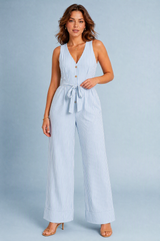 Gestreepte jumpsuit met V-hals