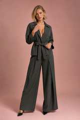 Trench-pantalon set met ceintuur