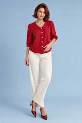 Blouse met ronde kraag en pofmouwen