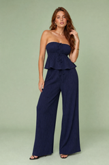 Ensemble wijde broek en bustier met ruches
