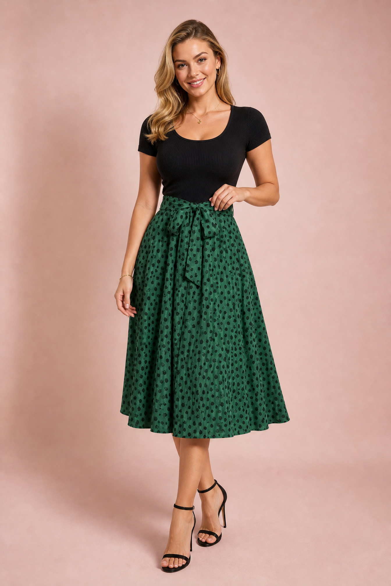 Robe bi-matière à pois | Vue de face | Lounelle Paris