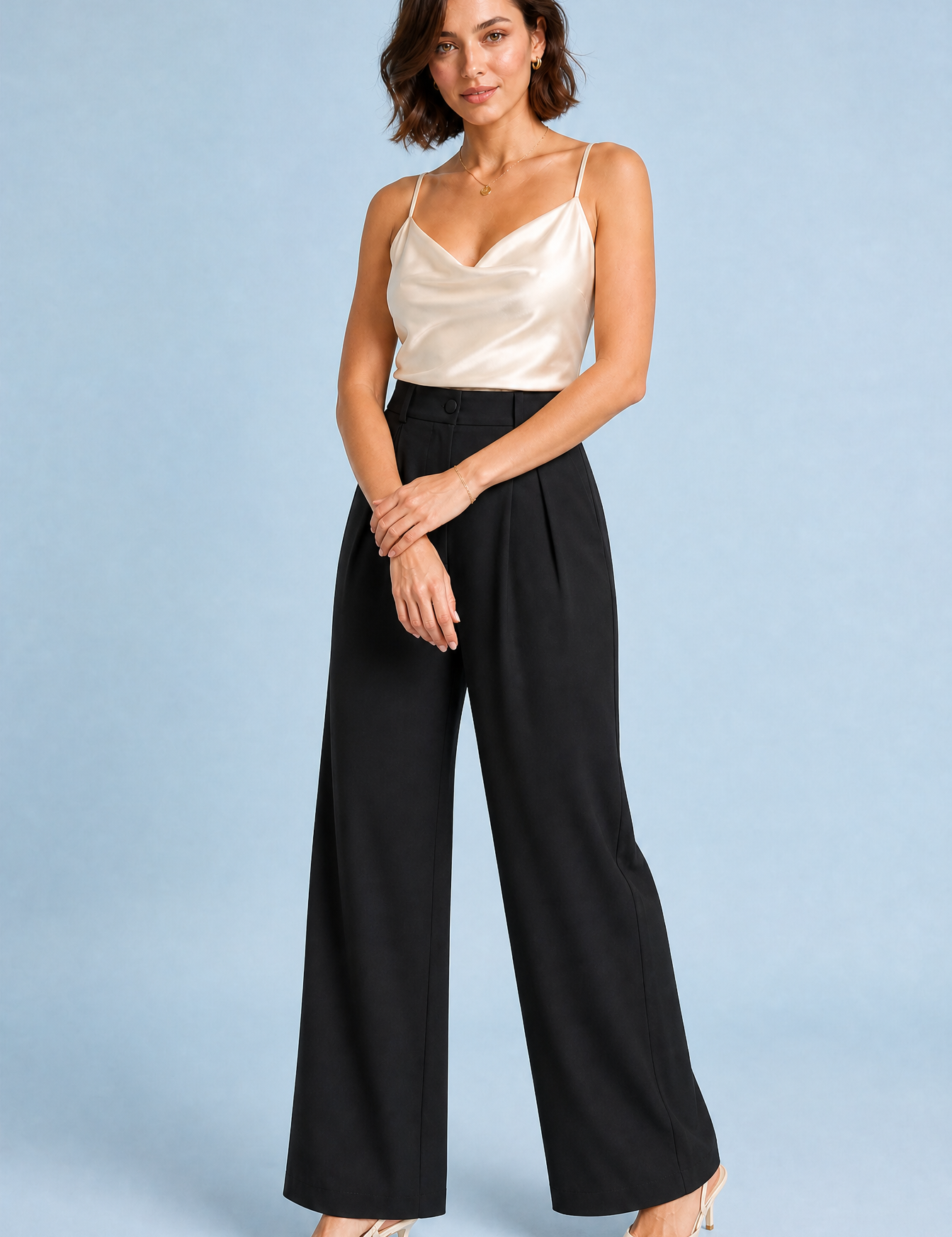 Pantalon large taille haute fluide | Variante Noir | Lounelle Paris