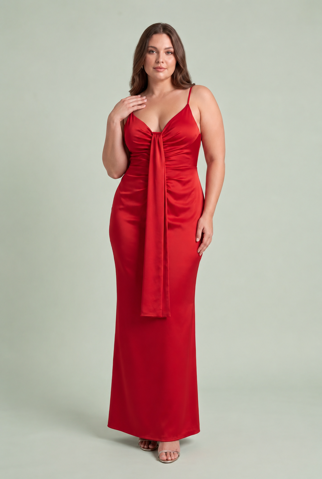 Lange jurk met V-hals en drapering