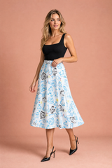 Witte vloeiende print midi rok