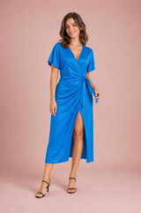Robe midi portefeuille met V-hals