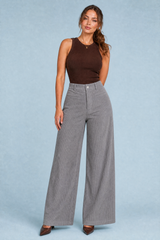Wijde ribfluweel broek hoge taille