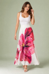 Lange roze rok met bloemenprint