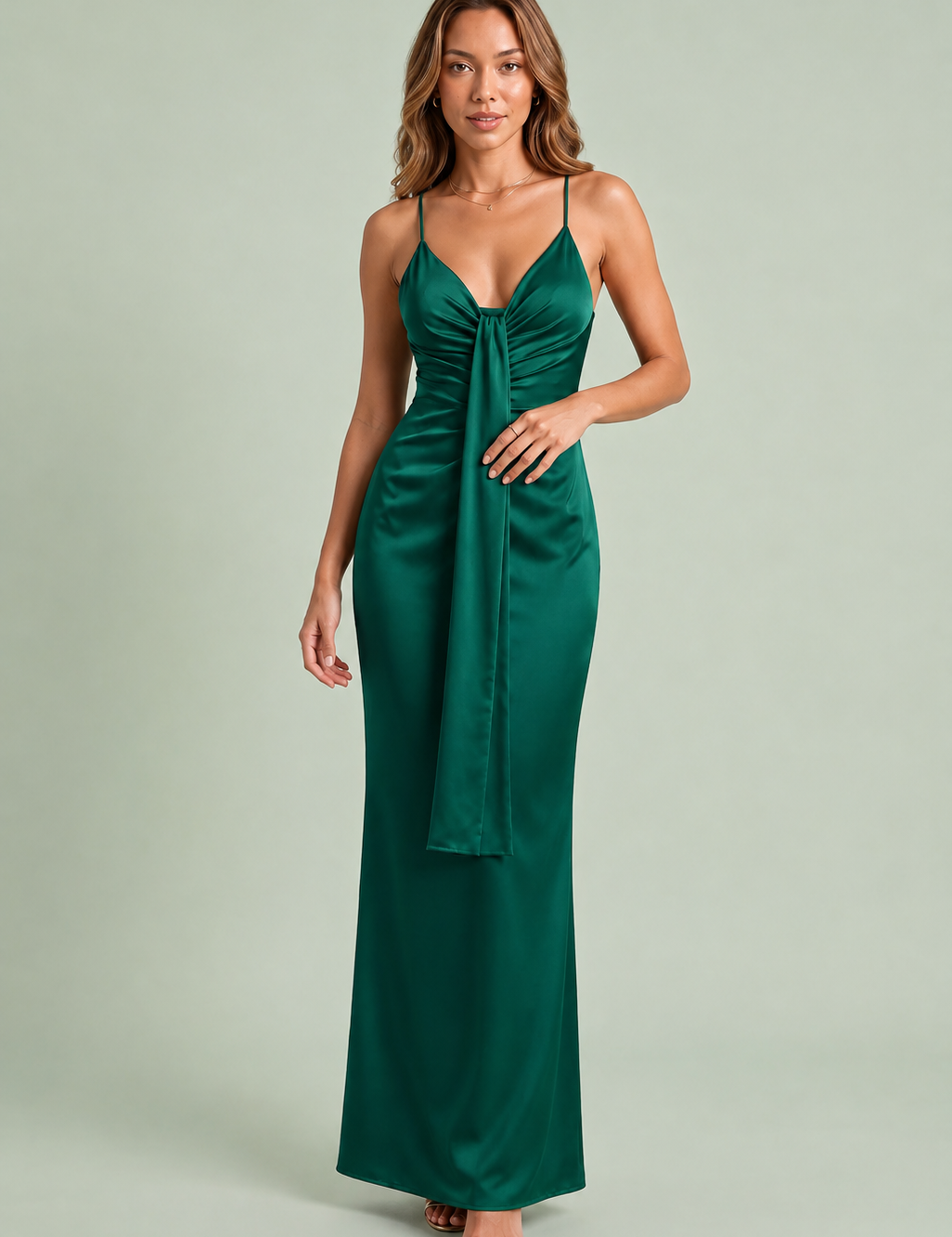 Lange jurk met V-hals en drapering