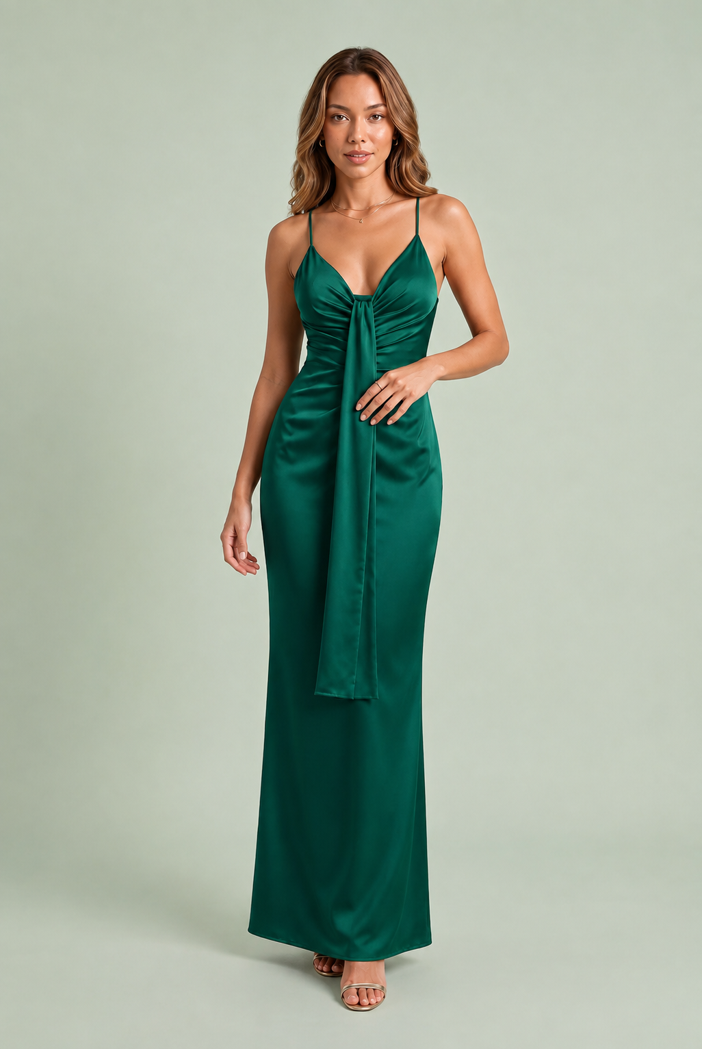 Lange jurk met V-hals en drapering
