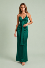 Lange jurk met V-hals en drapering