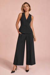 Zwarte V-hals hoge taille set