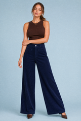 Wijde ribfluweel broek hoge taille