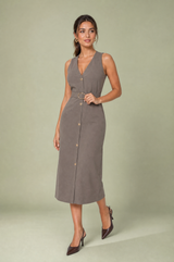 Robe midi col V met ceintuur