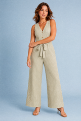 Gestreepte jumpsuit met V-hals