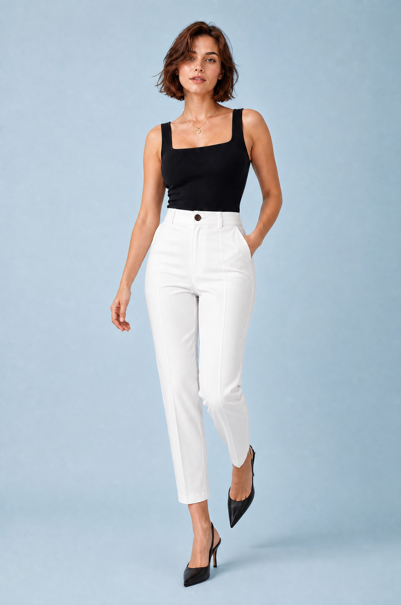 Pantalon droit taille haute 7/8 | Vue en mouvement | Lounelle Paris