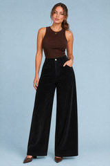 Wijde ribfluweel broek hoge taille