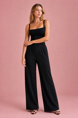 Wijde broek met elastische V-taille