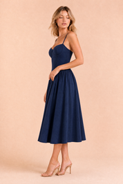 Robe midi à fines bretelles encolure droite | Vue de profil | Lounelle Paris