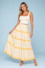 Lange gele gestreepte hoge taille rok