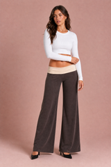 Bruine wijde lage taille broek