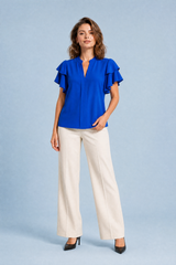 Blouse met V-hals en volantmouwen