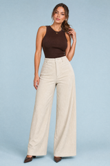Wijde ribfluweel broek hoge taille