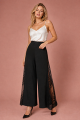 Zwarte hoge taille wijde broek met kant