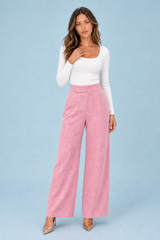 Wijde broek met hoge taille en knopen
