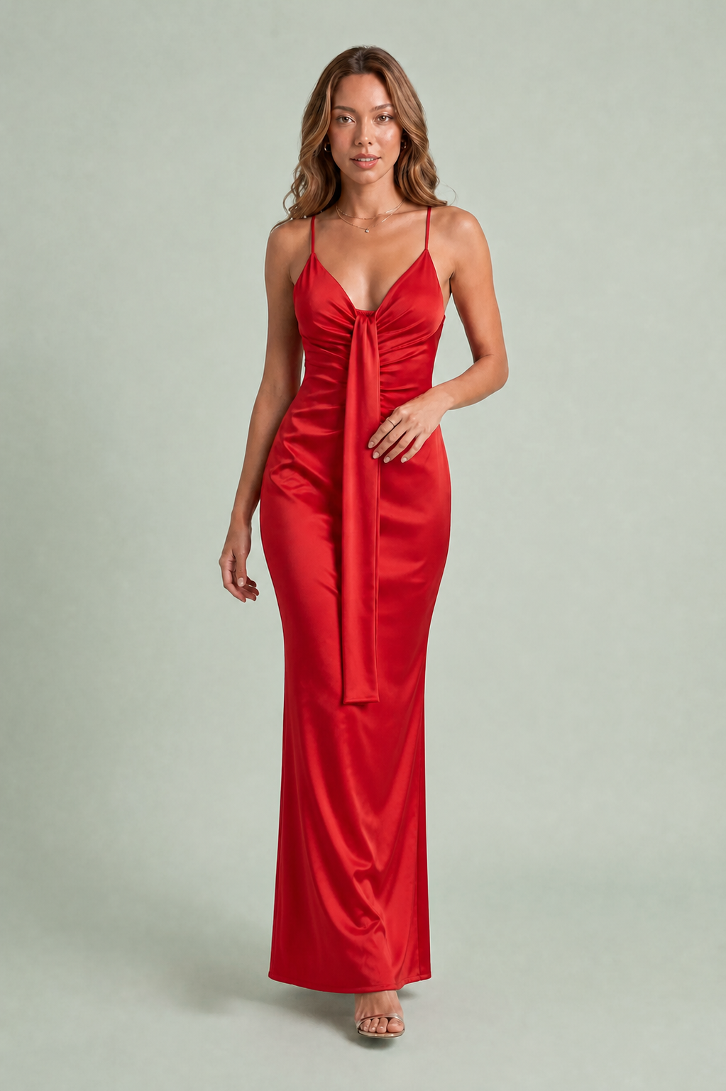 Lange jurk met V-hals en drapering