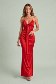 Lange jurk met V-hals en drapering
