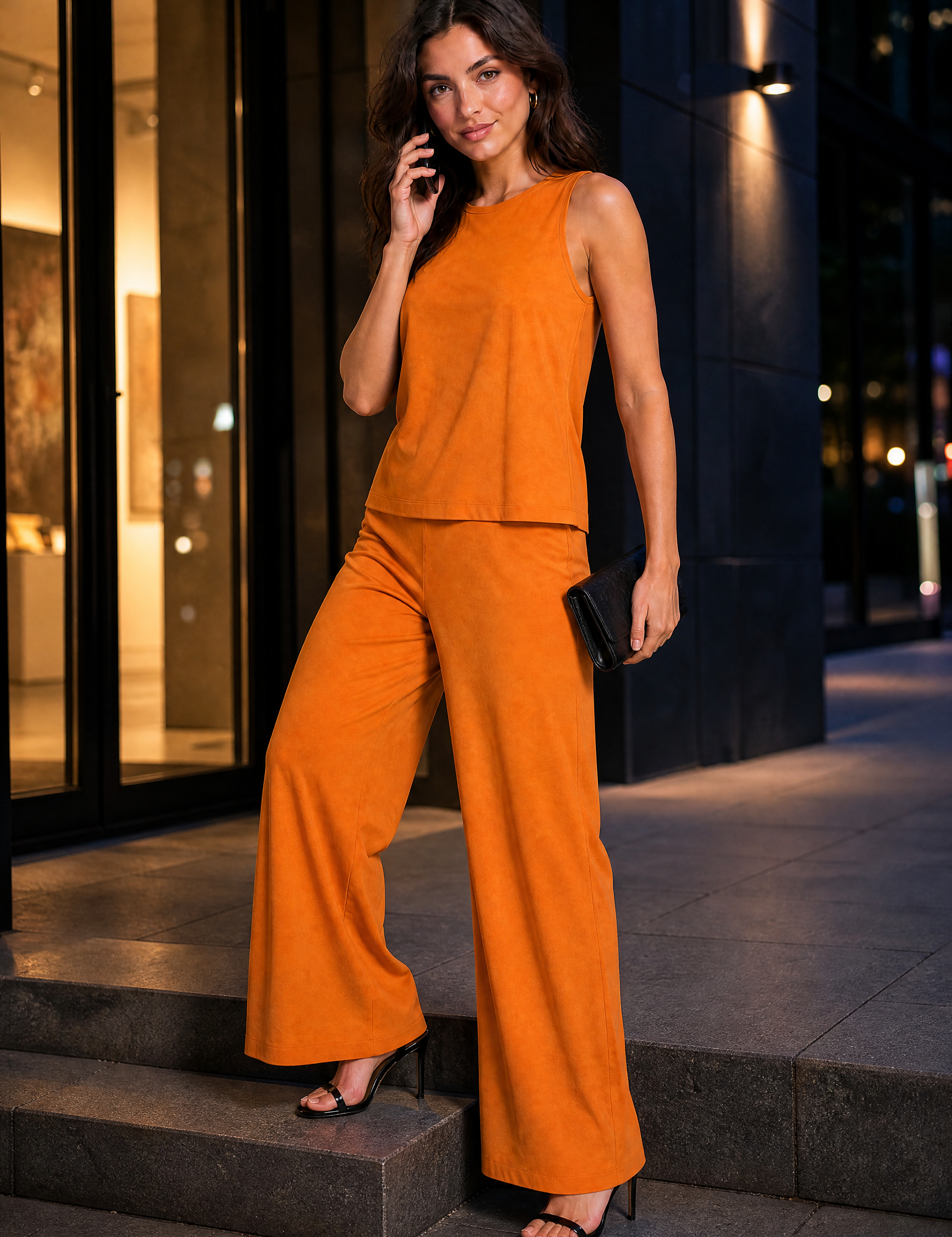 Ensemble pantalon large fluide | Variante Orange - Lifestyle | Lounelle Paris