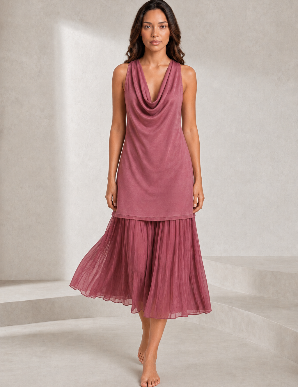 Robe rose drapée sans manches | Lounelle Paris
