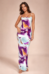 Lange jurk met print, blote rug