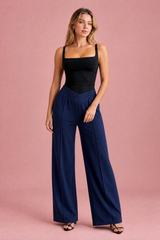 Wijde broek met elastische V-taille