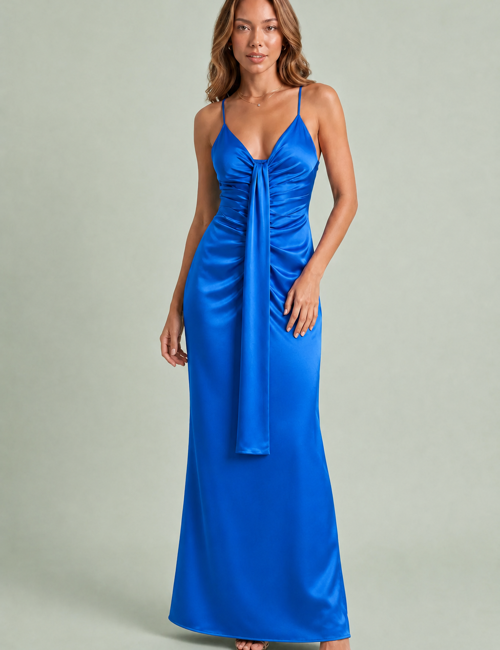 Lange jurk met V-hals en drapering