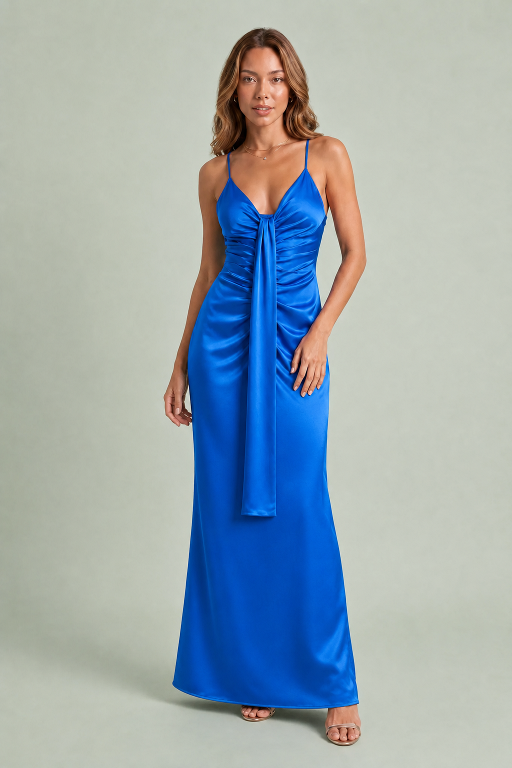 Lange jurk met V-hals en drapering