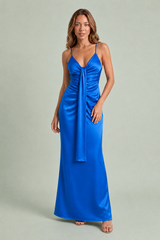 Lange jurk met V-hals en drapering